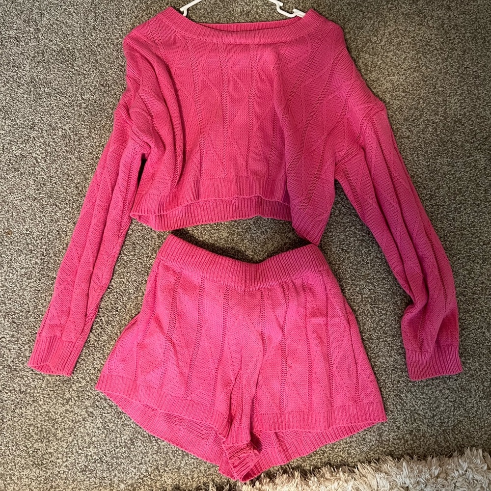 Matching knit hot pink set
